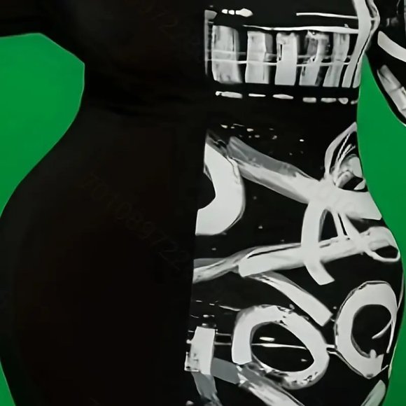 Plus Size Elegant Dress, Women's Plus Color block Graffiti Print Off Shoulder - Picture 5 of 5